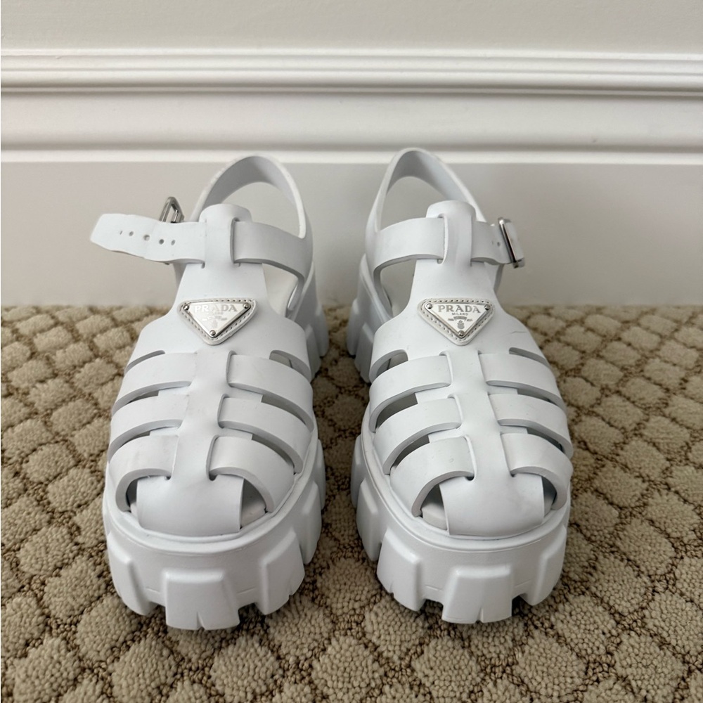 Prada White Platform Sandals